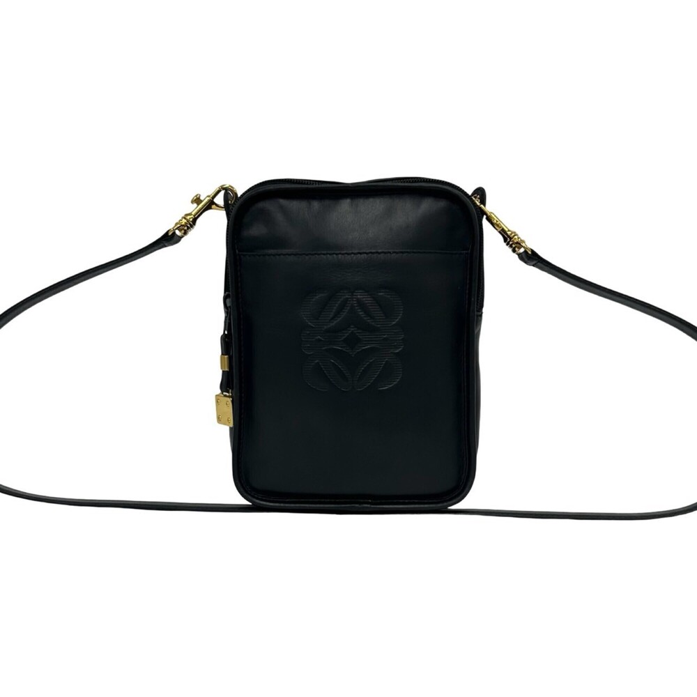 LOEWE Vintage Anagram Logo Leather Mini Shoulder Bag/Pouch/Sacoche, Black 96037